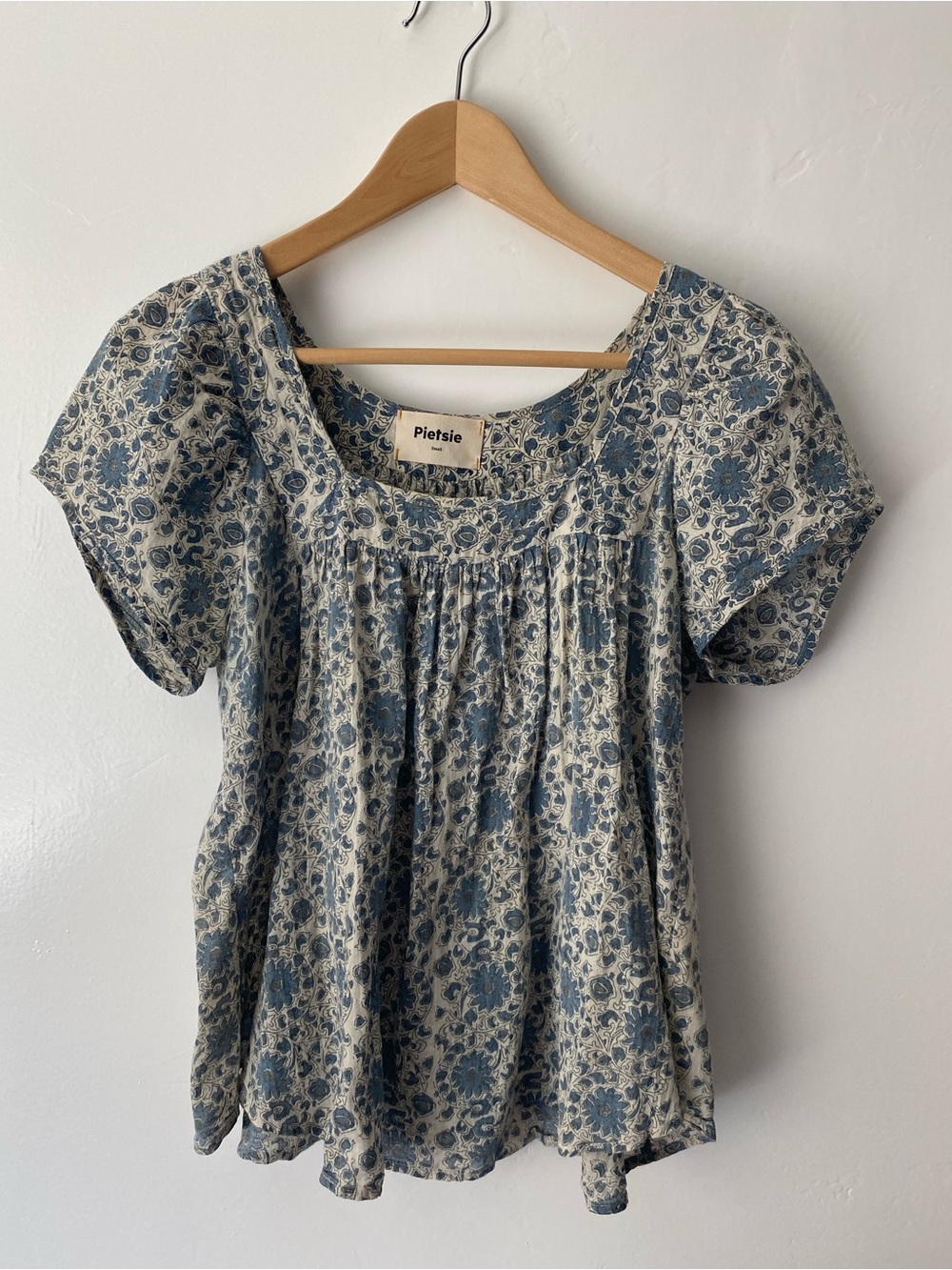 Pietsie Agave Floral Top 100% Cotton Madrid Blue Sz S Artsy Boho Cottagecore